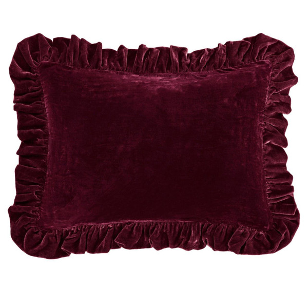 Stella Faux Silk Velvet Garnet Red Ruffled Dutch Euro Pillow - 840118817608