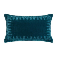 Stella Faux Silk Velvet Teal Embroidered Lumbar Pillow - 840118818315