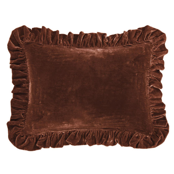 Stella Copper Brown Silk Velvet Ruffled Dutch Euro Pillow - 840118815352