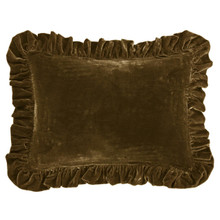 Stella Green Ochre Silk Velvet Ruffled Dutch Euro Pillow - 840118815376