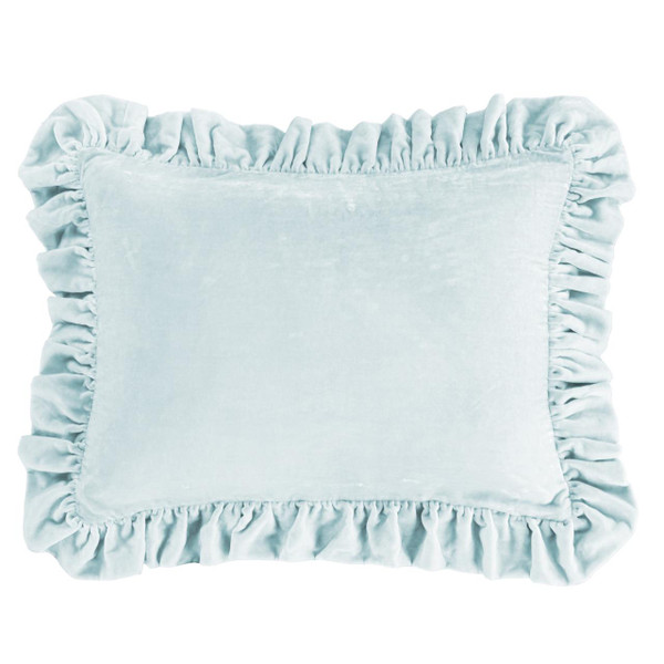 Stella Icy Blue Silk Velvet Ruffled Dutch Euro Pillow - 840118815383