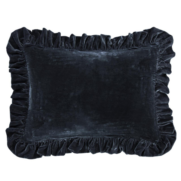 Stella Midnight Blue Silk Velvet Ruffled Dutch Euro Pillow - 840118815390