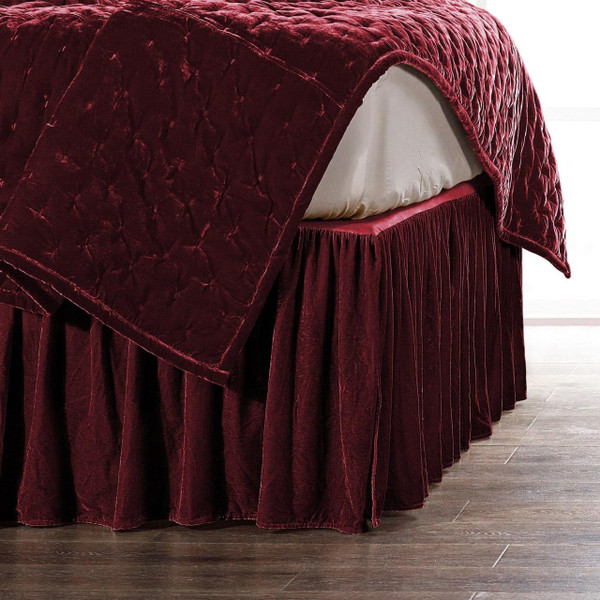 Stella Faux Silk Velvet Garnet Red Bed Skirt - 840118817578