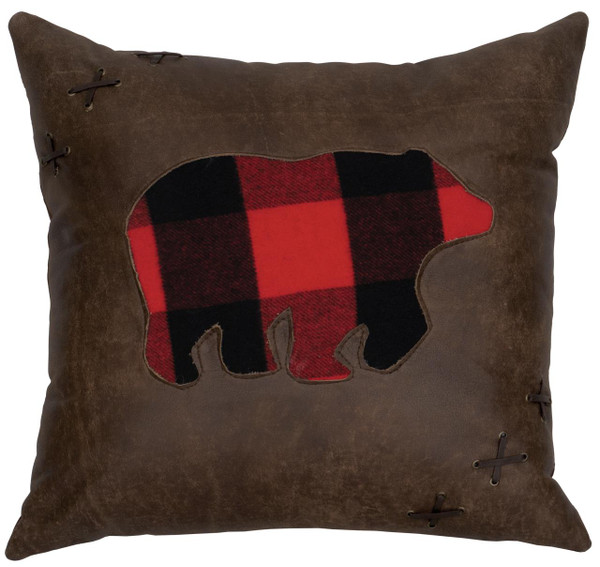 Buffalo Plaid Leather Square Pillow - 650654088864