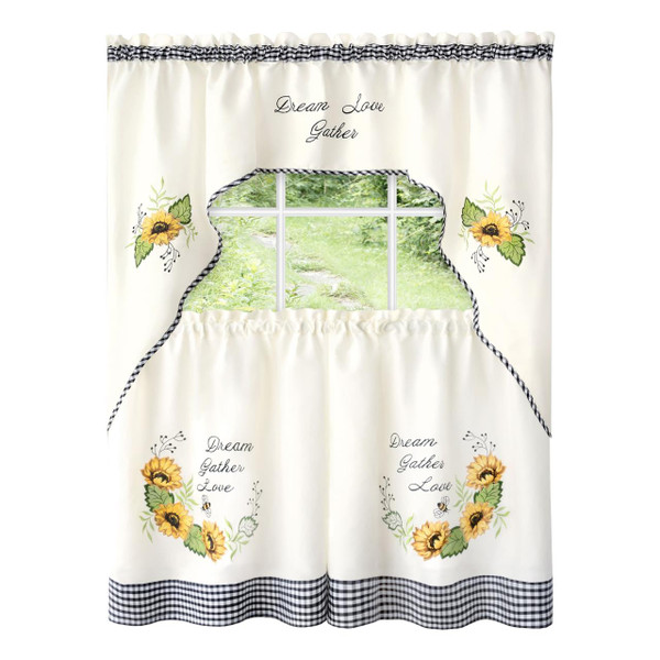 Sunflower Picnic Embellished Tier and Swag Curtain Set - 054006277546