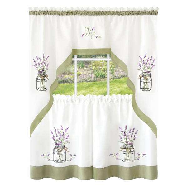 Lavender Embellished Tier and Swag Curtain Set - 054006277560