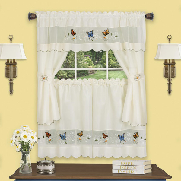 Daisy Meadow Embellished Cottage Tier & Valance Set - 054006259146