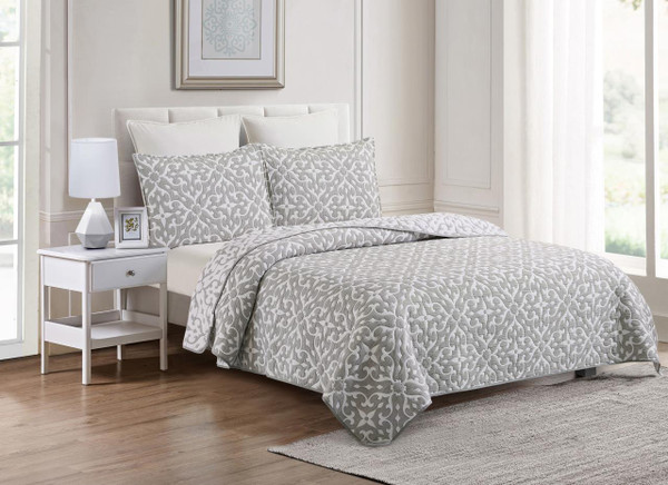 Grey Medallion Coverlet Collection -