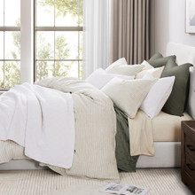 French Flax Linen Railroad Stripe Bedding Collection -