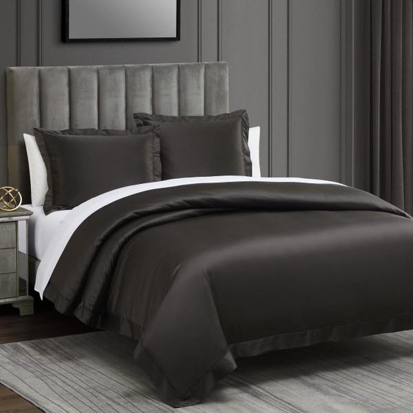 High Shine Satin Espresso Duvet Cover Set - 840118812023