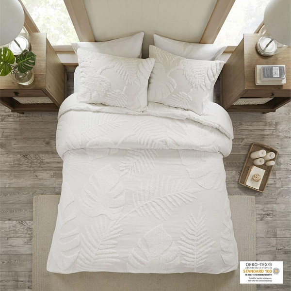 Bahari 3 Piece Tufted Cotton Chenille Palm Duvet Cover Set - 086569195784