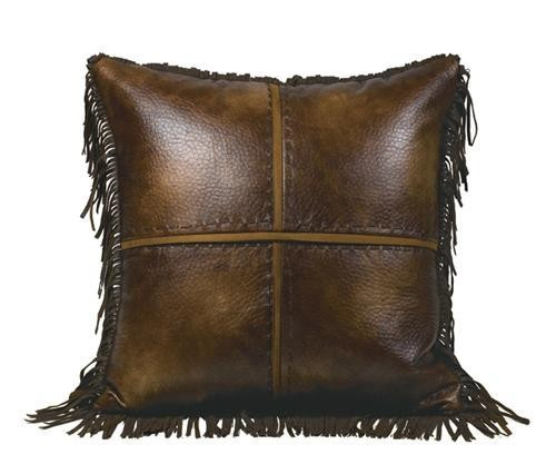 Austin Faux Leather Fringed Pillow - 890830116916