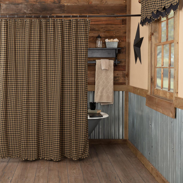 Black Check Scalloped Shower Curtain - 840528112096