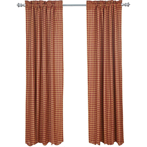 Burgundy Check Scalloped Curtains - 841985081314