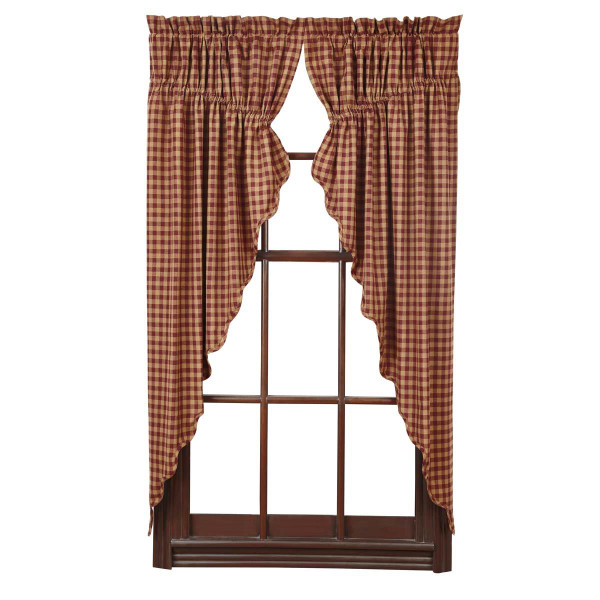 Burgundy Check Prairie Curtain Set - 841985011847