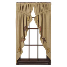 Stratton Burlap Applique Star Prairie Curtain Set - 840528116797