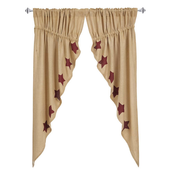 Burlap w/ Stencil Stars Prairie Curtain Set - 840528125713