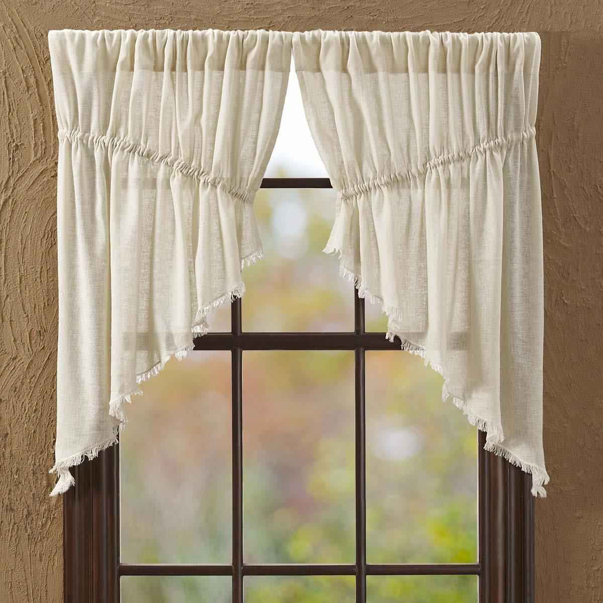 tobacco cloth prairie curtains Tobacco Cloth Fringed Prairie Swag Set