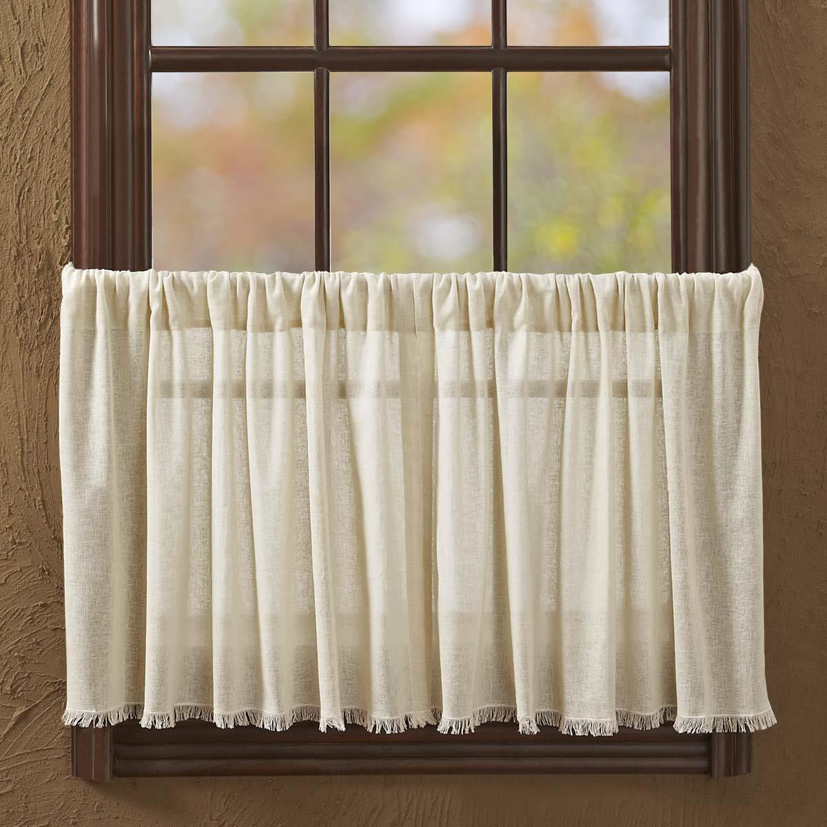 vhc tobacco cloth curtains Tobacco Cloth Antique White Tier Fringed Set of 2
