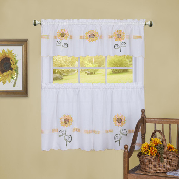 Sun Blossoms Embellished Tier and Valance Curtain Set - 054006246429