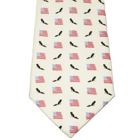 American Flags & Eagles Tie - White