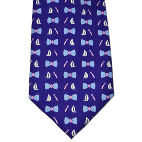 Classic Boat Tie Print Tie - Navy Blue