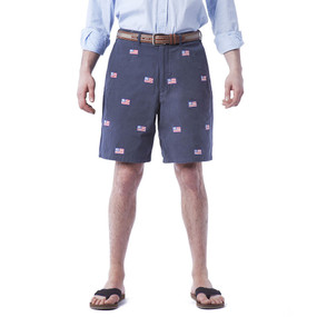 Cisco Embroidered Shorts with American Flags - Navy