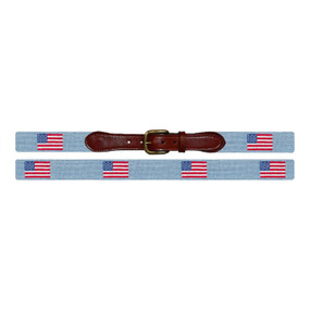 Smathers and Branson American Flag Needlepoint Belt - Light (Antique) Blue