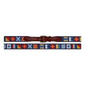 Smathers and Branson Dark n' Stormy Nautical Flags Needlepoint Belt - Navy