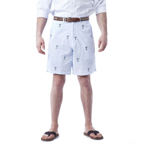 Cisco Embroidered Seersucker Shorts with Martini - Blue