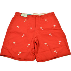 Cisco Embroidered Shorts with Palm Trees - Red