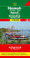 Denmark at 1:400,000 on a road map from Freytag& Berndt with an index in a separate booklet attached to the map cover which also contains street plans of central Copenhagen, Aarhus and Odense. Coverage includes the south-western coast of Sweden up to Gothenburg. 

Road network clearly shows motorway services, highlights toll roads and scenic or special tourist routes, and gives driving distances on main and selected secondary routes. Also shown are ferry routes, both within Denmark and with Swedish ports. Symbols indicate various facilities and places of interest including campsites and youth hostels, historical and cultural sites, nature reserves, etc. The map has latitude and longitude lines at 30’ intervals. The index, in a separate booklet attached to the map cover, lists locations with their postcodes. Map legend includes English. 

On the reverse are maps of the Faroe Islands (1:400,000) and Greenland (1:4,000,000); locations on these two maps are not included in the index.