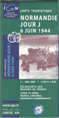 Commemorative map from the IGN for the 70th anniversary of the D-Day landings in Normandy on 6th June 1944, presenting in three large panels various grouping of the Allied Armies and the defending German forces, the changes in the front lines between 6th June and 18th August, and present day commemorative sites and monuments, plus additional bilingual notes. 

The main panel at 1:100,000 shows the five beaches: Utah, Omaha, Gold, Juno and Sword together with the command structure and the disposition of the Allied Forces, from General Eisenhower to individual units including the supporting airborne divisions, and the defending German forces, plus indicates beach heads and the front line 24 hours later. 

A smaller panel at 1:500,000 shows the whole of the Cotintin Peninsula indicating changes in the front line between D-Day and 18th August 1944. Another large panel at 1:250,000 shows north-western Normandy, including Caen and Bayeux, indicating museums, war memorials, military cemeteries and other WWII related information including a suggested tour of the five beaches. Also provided is a map showing the disposition of the armies on both sides of the Channel prior to D-Day, General Eisenhower’s proclamation to the Allied Expeditionary Force, and notes on the Operation Overlord. Map legend and additional text include English. 

PLEASE NOTE: this title is also available as a wall map with the map legend which includes English but with the additional text, apart from General Eisenhower’s proclamation, in French only.