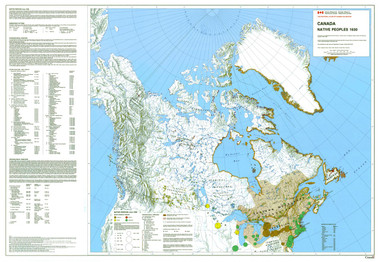 Canada government Native peoples 1630 Map 45" x 31" from the 1980's