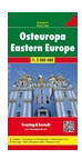 Eastern Europe at 1:2,000,000 from Freytag & Berndt, with a separate 72-page booklet with an extensive index listing locations with postcodes plus providing street plans of central areas in the region’s 12 capital cities.

The map shows road and rail networks at the level appropriate to its scale, clearly indicating on main routes their road numbers, including where appropriate the E-numbers. Also marked are ferry connections, local airports, and within larger countries internal administrative boundaries. 

Within the countries using the Cyrillic and in Greece names of larger town are given in both Latin and local alphabet. Latitude/longitude grid is drawn at intervals of 1º. Map legend includes English. 

The index, arranged by country and showing locations with their postcodes, is in a separate booklet attached to the map cover. The booklet also includes street plans of city centres in 12 capitals: Athens, Belgrade, Budapest, Bucharest, Kiev, Minsk, Moscow, Riga, Sofia, Tallinn, Vilnius and Warsaw. All street names are is Latin alphabet.
