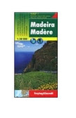 Madeira on a double-sided, indexed, hiking map from Freytag & Berndt at 1:30,000 with prominent highlighting for walking routes, scenic roads, picturesque locations and places of interest, plus a street plan of central Funchal and a booklet with general notes about the island and brief descriptions of seven recommended hiking routes. Place names and road numbers are in larger size font than found on other maps of the island. 

Topography is presented by contours enhanced by relief shading, with numerous spot heights and names of geographical features. Boldly presented road network includes local roads or tracks, gives distances on main routes, and shows gradients on steep sections. Scenic routes are prominently marked. Hiking trails are also highlighted and where appropriate annotated with their official waymarking route numbers. The map indicates picturesque towns and villages; a wide range of other icons mark various places of interest. 

A separate inset at 1:40,000 shows Porto Santo with similar presentation. For GPS, the map has a UTM grid, plus latitude and longitude margin ticks and crosshairs at intervals of 2’. The booklet provides an index which also gives for each location its GPS waypoints. Also provided is a street plan showing main sights in Funchal. Map legend and the text in the booklet include English. 

Please note: the same map is also published by Freytag & Berndt at 1:40,000, presenting the whole island on one side. Accompanying multilingual booklet has descriptions of best sights.