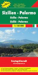 Sicily at a detailed scale of 1:150,000 on a large, double-sided map in Freytag & Berndt’s very popular “Top 10 Tips” series. A booklet attached to the map cover provides descriptions of the region’s 10 best sights, Street plans, included on the map itself rather than in the booklet, show central Palermo, Catania, Messina and Siracusa. Many place names are in large print to make navigating easier. 

PLEASE NOTE: the same mapping but with route highlighting and additional information for cycling is also available in the publishers’ set covering Sicily on two more handy size, double-sided maps – please click on the series link to see the set and other titles in this series. 

Maps in this “Top 10 Tips” F&B series for Italy have topography well presented by subtle hill-shading with spot heights, plus colouring for woodlands; national and regional parks are highlighted. Road network emphasizes motorways and regional roads, but also includes small local roads and selected country tracks, most annotated with driving distances. Scenic routes are highlighted and the maps show roads closed to motor vehicles and/or not recommended for caravans, winter closures, toll routes, etc. Names of larger local towns are in bold print, making navigating in unfamiliar terrain much easier. Railway lines and ferry routes are included and local airports are marked. Picturesque locations are highlighted and in each title 10 best places of interest are prominently marked and briefly described in a booklet attached to the map cover. Symbols indicate various landmarks and facilities, e.g. archaeological sites, churches and castles, campsites, hostels, etc. Latitude and longitude lines are drawn at 10' intervals. The index, listing all the localities with their postcodes, is in the booklet attached to the map cover. The booklet also provides street plan(s) of the region’s main town(s). Map legend and the descriptions include English.