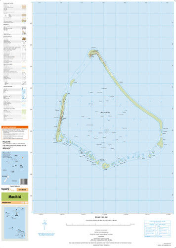 Topographic map of the Manihiki in the Pacific at scale 1:25,000 by the NZ government