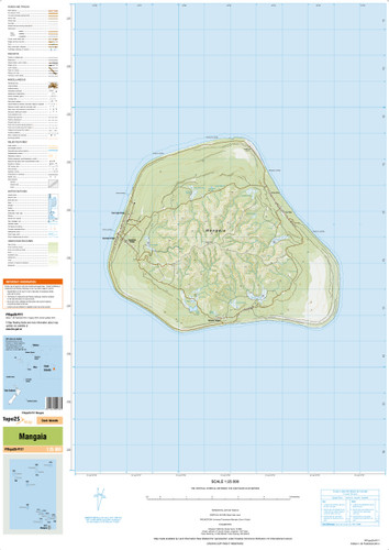 Topographic map of the Mangaia in the Pacific at scale 1:25,000 by the NZ government