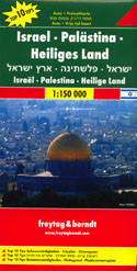 Israel - Palestine - Holy Land "Top 10 Tips" Map at 1:150,000 from Freytag & Berndt with a booklet containing an index, brief descriptions of region’s 10 most popular destinations, plus a street plan of Jerusalem’s Old City. 

The map divides the country north/south (roughly half way between Jerusalem and Hebron), with the southern tip of the Negev Desert shown as an inset. Within Israel in pre-1967 boundaries, names of larger towns are shown in both scripts, with smaller towns, villages and geographical names in the Latin alphabet only. In the West Bank, place names are in the Latin alphabet only, with the main Jewish settlements in both scripts.

Despite its large lettering, outside the main Tel-Aviv/Herzliya conurbation the map very effectively shows the country’s topography, with bold relief shading, spot heights and plenty of names of geographical features. Road network includes names of most junctions, useful when travelling across the country. 

Symbols highlight the region’s 10 most visited places, archaeological and religious sites, national parks and nature reserves, campsites and youth hostels, etc. The course of the separation barrier is marked. The map has a latitude/longitude lines at intervals of 10’. Multilingual legend includes English and Hebrew (no Arabic). 

The booklet attached to the map cover contains brief descriptions (English included) of the top 10 sights, a street plan of Jerusalem’s Old City, plus an index of place names which includes locations in the neighbouring countries.

*PLEASE NOTE:
Whilst in no way commenting on the history and the conflicting claims within this region, it should perhaps be pointed out that those unfamiliar with the area may find the presentation of the national boundaries rather confusing.*