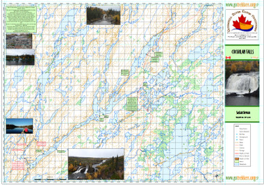 Map of Coghlan Falls Saskatchewan with data supplied by Churchill River Canoe. 32" x 22" scale 1;50,000