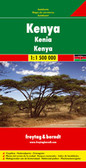 Kenya on an indexed map from Freytag & Berndt showing the whole country on one side at a good scale of 1:1,000,000 but with its south-eastern region as an inset. Cartography is an enlargement of the publishers’ map of East Africa so has greater clarity and larger size print, and also includes additional tourist information. 

The south-eastern corner with the coast around Mombasa and Malindi is shown on an inset which also covers the East and West parts of the Tsavo National Park, plus are border region of Tanzania with Kilimanjaro. Topography is shown by relief shading, spot heights and names of various mountain ranges, valleys, etc, plus colouring and/or graphics for forested areas, deserts, marshland and swaps, salt pans, etc. In the arid areas numerous wells are marked. National parks and other protected areas are prominently highlighted. 

The map shows the country’s road and rail networks, including selected minor local roads and tracks. Driving distances are shown on main and many secondary routes and the map also indicates locations with filling stations. Domestic airports are marked and a range of icons prominently highlight numerous places of interest. Latitude and longitude lines are drawn at 1º intervals. The index is next to the map. Map legend includes English.