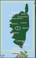 Corsica at 1:150,000 from Freytag & Berndt with street plans of central Ajaccio, Bastia, Calvi, Corte, Porto-Vecchio and Bonifacio, plus a booklet attached to the cover with brief descriptions of 10 selected places of interest, all highlighted on the map.

Relief is portrayed by hill-shading, with names of numerous peaks, massifs and plateaux. Road network includes minor local roads and cart tracks. Many scenic routes are prominently highlighted. The island’s railway lines are also shown. Both the GR20 long-distance hiking route and the “Mare e Monti” trail with its variants are marked.

Towns and villages of particular interest are highlighted. Symbols indicate various landmarks, places of interest and facilities, e.g. viewpoints, campsites and youth hostels, golf courses, wildlife parks, beaches, marina, etc. Latitude and longitude lines are drawn at 10' intervals. 

Street plans cover central areas of the island’s main towns: Ajaccio, Bastia, Calvi, Corte, Porto-Vecchio and Bonifacio, highlighting various places of interest.

A separate booklet attached to the map cover has an index listing all the localities with their postcodes, and brief descriptions of 10 main places of interest, all prominently marked on the map. 
