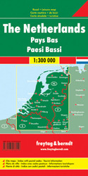 Detailed road map of the Netherlands, with index and city centre street enlargements of Amsterdam and the Hague. Clearly shows the national road network and selected provincial and local roads, with each class of road clearly indicated and road numbers shown. Intermediate driving distances between locations are shown in kilometres alongside the road, motorway filling stations are shown and motorway junctions are indicated.

Colour shading is used to indicate land types such as forests or marshland. International and provincial boundaries are clearly marked, as are nature reserves and restricted military areas.

Symbols indicate various sights & locations of tourist interest, such as churches, leisure & sports destinations, panoramas & viewing points, monuments and historic sites. Some hotels and campsites are marked. Railway lines, airports, ports and marinas are also shown.

A grid divides the map at 30’ increments, and is also grid-referenced for the accompanying index booklet.

*Multilingual map legend includes English.*