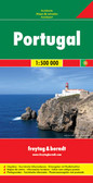 Portugal at 1:500,000 from Freytag & Berndt with its index Booklet attached to the map cover also providing street plans of central districts Lisbon and Porto. Road network gives driving distances on virtually all the small local roads shown on the map. 

The map shows a large number of villages, with connecting small local roads. Road numbers of larges roads and clearly marked and scenic routes are highlighted. Railway lines are included and local airports are marked. 

Topography is shown by relief shading, with spot heights and names of mountain ranges. National parks and other protected areas are highlighted. Symbols mark various placeas of interest, including campsites. The map has latitude and longitude lines at intervals of 30’. The index, in a separate booklet attached to the map cover lists locations with their postcodes. Multilingual map legend includes English.