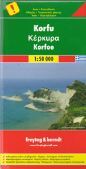 Large, contoured map of Corfu, showing the long-distance hiking trail along the whole length of the island and highlighting various places of interest, with brief descriptions in an accompanying booklet which also provides a street plan of Kerkyra. 

Relief is portrayed by contours with hill-shading and spot heights Road network shows minor roads and selected cart tracks. Symbols highlight various landmarks, and places of interest, including locations described in the booklet. 

The map also highlights the course of the “Corfu Trail”, a long-distance footpath which crisscrosses the northern part of the island and runs to its southern tip mainly along the western coast. The map has a UTM grid and latitude and longitude margin ticks at 2’ intervals. 

Included as an inset are maps of Paxos with Antipaxos, and the three small islands north of Corfu: Mathraki, Othoni and Erikoussa. Another inset shows Corfu and all these islands indicating ferry connections to mainland Greece and the Albanian port of Sarande. 

All place names, including those of geographical features and places of interest such as churches, etc., are shown in both Roman and Greek alphabets. 

A separate booklet attached to the map cover has an index listing all the localities with their postcodes, and brief descriptions of main places of interest, all highlighted on the map. Also included is a street plan of Kerkyra town. Multilingual map legend and the notes include English.