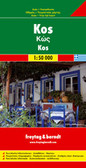 A road map with relief portrayed by hill shading and contours at 100m intervals. Main and minor roads and tracks are distinguished and driving distances are marked on the map. A range of distinctive symbols show a selection of features eg. petrol stations, ports, marinas, chuches, ruins, archeological sites, campsites & scenic viewpoints. Locations are named in Latin and Greek script. One inset shows N. Patmos at 1:75,000 and another inset shows a simple street plan of the town of Kos. 
There is no index.