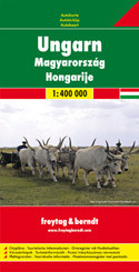 Hungary at 1:400,000 from Freytag & Berndt, with large, easy to read print, extensive index of place names including their post codes and street plans of central Budapest and Debrecen. 

Road network includes small local roads and shows motorway facilities, full and limited interchanges, intermediate distances on most roads, gradients, roads closed to or not recommended for caravans, and scenic routes. Railway lines and ferry connections on the Balaton are included. The map also shows the country's administrative divisions with names of the provinces. 

National parks and other protected areas are highlighted and symbols mark various places of interest, including campsites and golf courses. Topography is indicated by subtle relief shading with colouring for main forested areas. Names of main cities are in large print and other place names are correspondingly larger than on many maps. The map has latitude and longitude lines at intervals of 30'. Map legend includes English. 

Extensive index is in a separate booklet attached to the map cover and gives postcodes for all locations, including places in adjoining areas of the surrounding countries. The booklet also contains street plans of central Budapest and Debrecen.