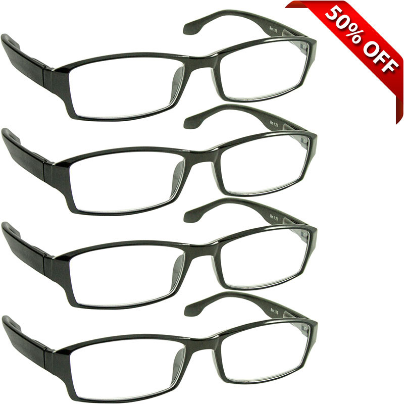 The Wall Street Reading Glasses Value 4 Pack Black