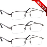 Value 3 Pack Half Frame Metal Reading Glasses